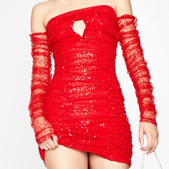 Dolls Kill Blazed Off The Shoulder Red Dress L - Picture 1 of 8
